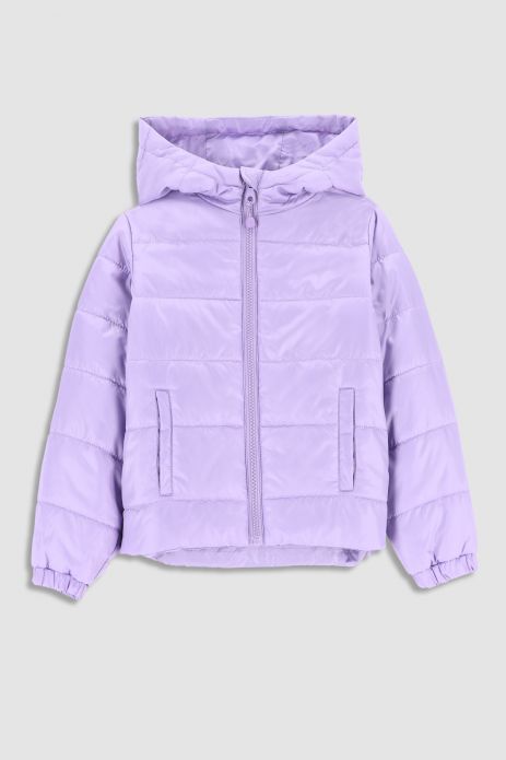 Prechodová bunda fialová s kapucňou a reflexnými prvkami 2