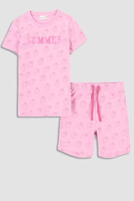 Dievčenské pyžamo ružová bavlnené s krátkym rukávom 2
