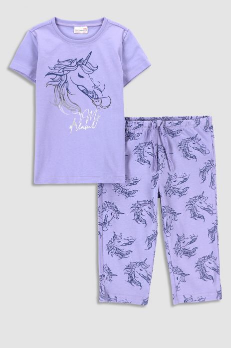 Dievčenské pyžamo fialová bavlnené s krátkym rukávom 2