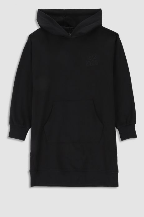 Pleteninové šaty s dlhým rukávom čierna teplákové typu klokan s kapucňou 2