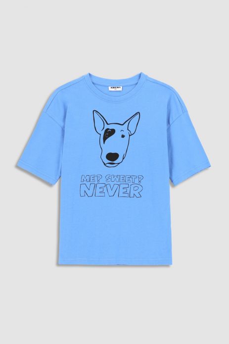 Tričko s krátkym rukávom modrý s potlačou psa 2