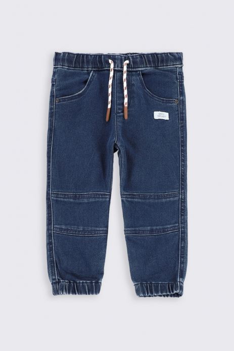 Džínsové nohavice modrý s prešívaním na nohaviciach 