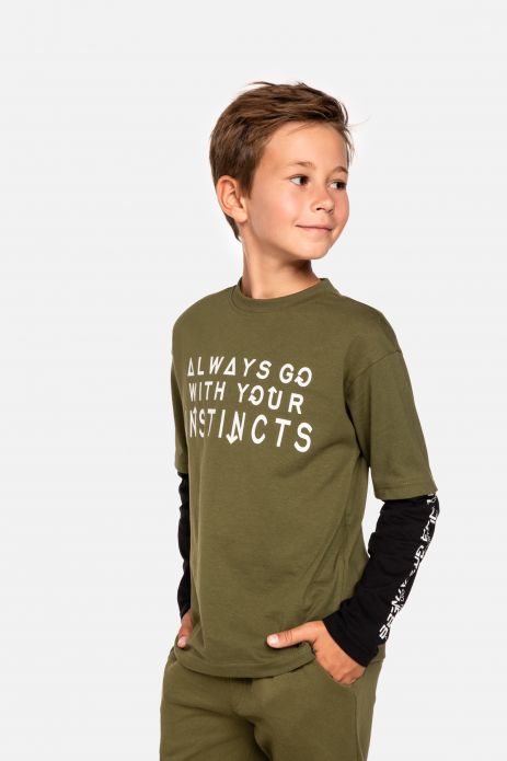 Chlapčenské tričko s dlhým rukávom s dvojitým rukávom a grafikou