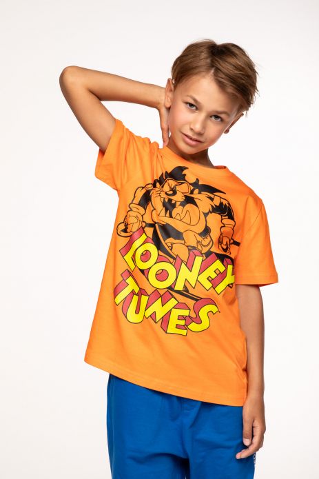 Tričko s krátkym rukávom LOONEY TUNES oranžový s potlačou - Tasmánsky čert