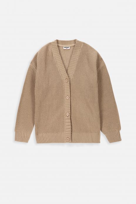 Pletený sveter béžový krátky kardigan s výstrihom do V 2