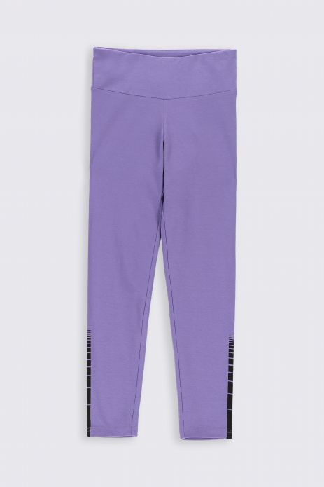Legíny s dlhými nohavicami fialové hladké so širokým elastickým pásom