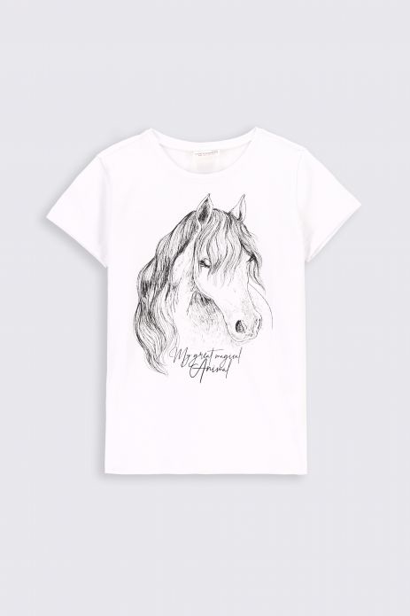 Tričko s krátkym rukávom biela s potlačou koňa